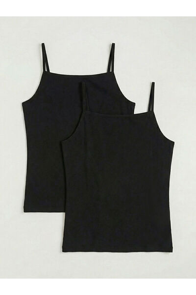 LC Waikiki Ozmarka New Season Square Collar Rope Strap Girls' Undershirt 2-Pi...