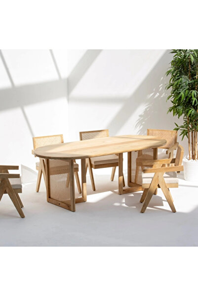 ŞafakMobilya Evora Masif Ahşap Hazeran Detaylı Yemek Masası