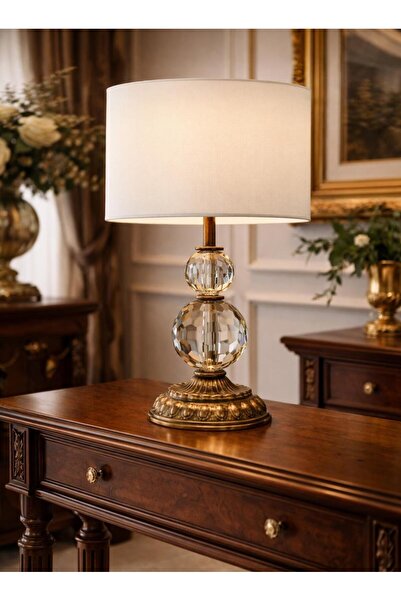 Lampada Sidney Eskitme Kaplama Kristal Taşlı Abajur - Krem