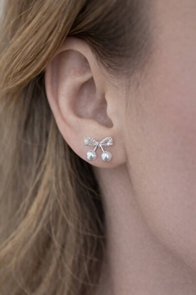 BY YASİN TOPÇU 🎀 🤍   Pearl Detailed Bow Figured Mini Earrings