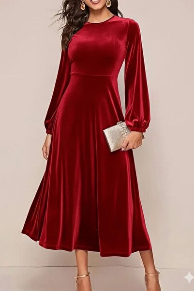 Hiccup Janes Crew Neck Velvet Midi Dress