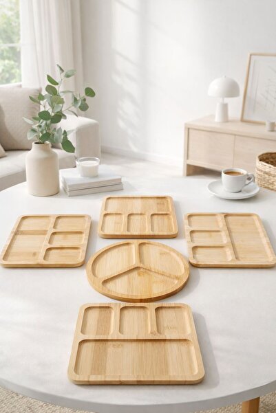 YzHome 5 Piece Bamboo Breakfast Plate with Compartments Presentation Plate Pr...