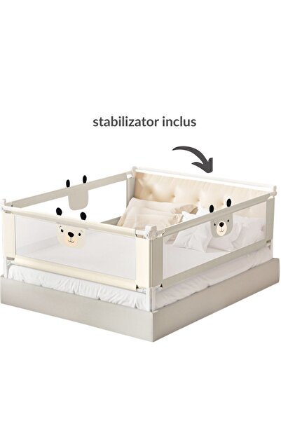 Kidizi Set 3 bariere protectie pat culisante XXL + STABILIZATOR pentru pat 18...