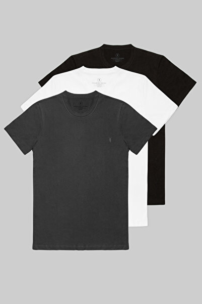 milidia Tricou pentru bărbați, basic, cu gât crew, din bumbac, croială normal...