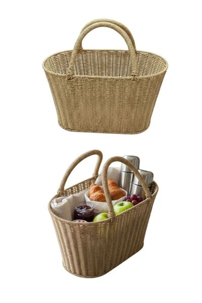 Premium Natural Handwoven Straw Basket Double Handles Storage Decor