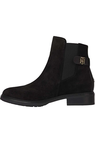 Tommy Hilfiger TH SUEDE FLAT BOOT Kadın Siyah Bot