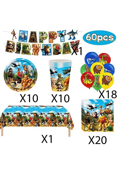 Choice 1set-60pcs Cartoon Tung Tung Sahur Tralalo Theme Kids Birthday Decorat...