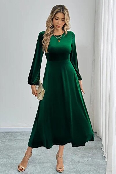 Hiccup Janes Crew Neck Velvet Midi Dress