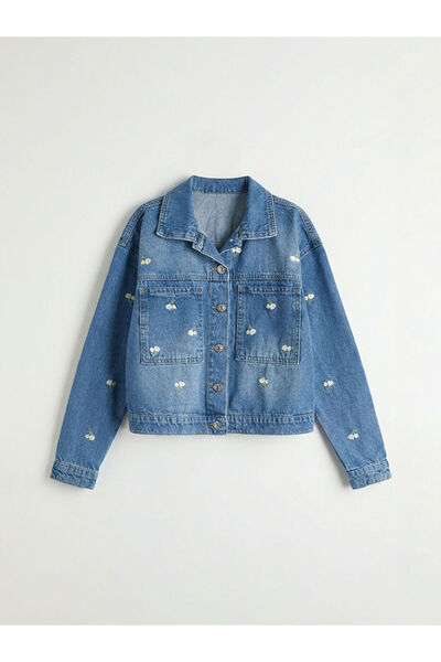 LC Waikiki Sparkling Choices Floral Girl's Jean Jacket from Shining Store