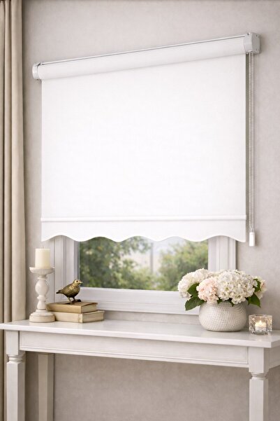 Yznhome kırık Beyaz Zebra Stor Perde Güneşlik Eteği Dilimli İthal Kumaş