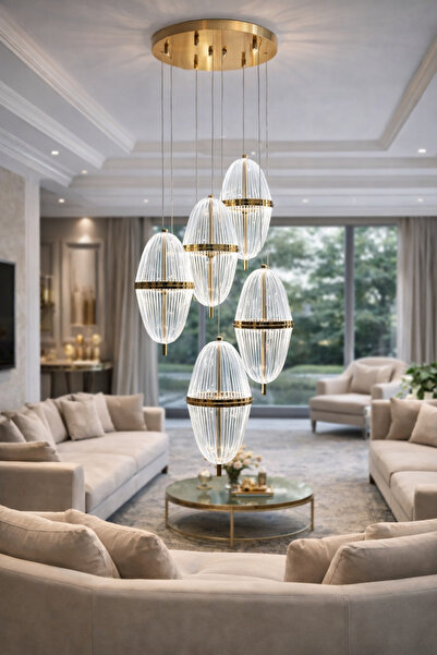 Lamira aydınlatma MODERN LÜKS SALON MODEL LEDLI 5´Lİ GOL SARKIT AVIZE