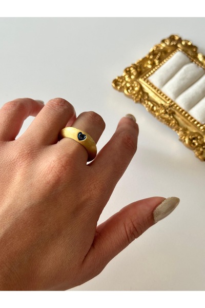 Charmist Steel Matte Blue Heart Detail Ring Adjustable