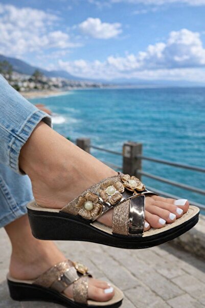 KANTEX Жіночі повсякденні капці, чорні з бісером, стильні, зручні, комфортні,...