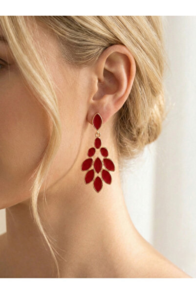 Candy Nuveria İhtişam Yaprağı - Altın Kaplamalı Mineli Sallantılı Küpe