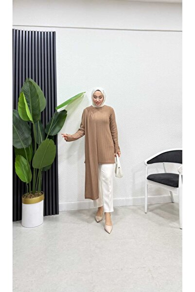 Bluezade Kadın Bisiklet Yaka Kendinden Şal Detaylı