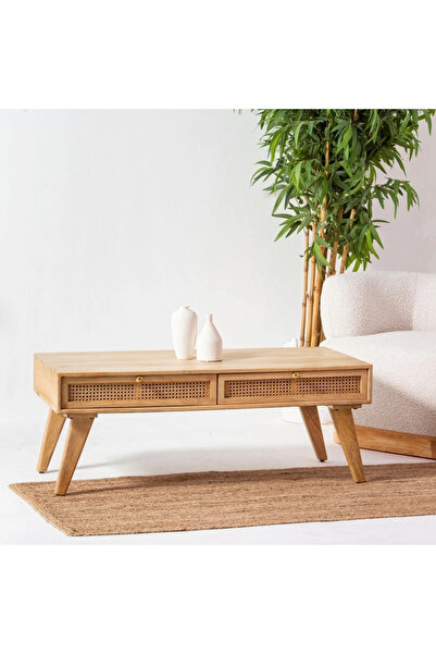 ŞafakMobilya Evora Masif Ahşap Hazeranlı Dört Çekmeceli Orta Sehpa