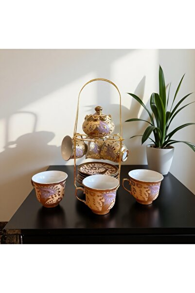 Malooki Elegant Porcelain Tea & Coffee Set, 6 Cups with Saucers, Floral Desig...