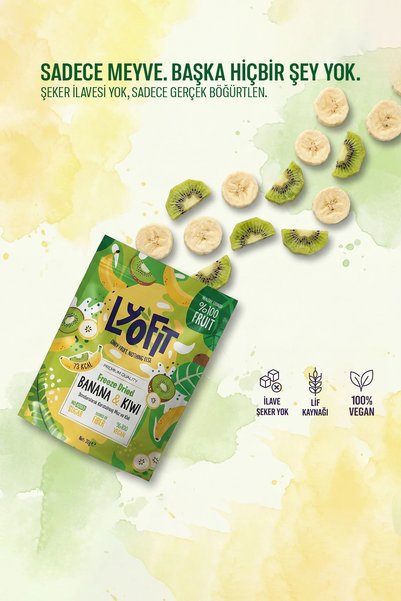 Lyofit Food Banana Kiwi Dried Fruit Chips - Freeze Dried Crispy Banana Kiwi 20g 1 Piece