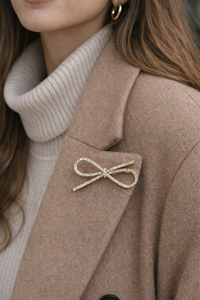 Modex Taş Detay Kurdele Fiyonk Broş (6cm)