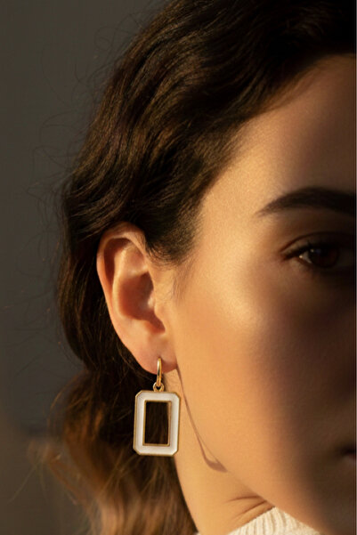 takimaster Gold White Enamel Rectangular Steel Earrings
