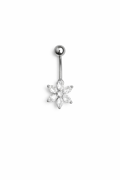 Lai Lai Beyaz Çicekli Minimalist Göbek Piercingi
