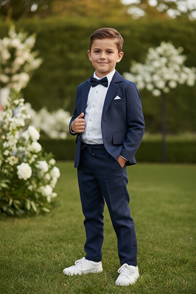 Merdia Costum de in pentru băieți (jachetă, cămașă, papion și pantaloni cu șn...