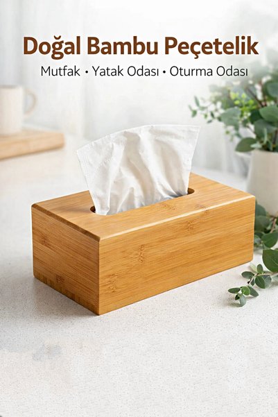 Tilbe Home Pinterest Stil Bambu Peçetelik Dekoratif Masaüstü Mutfak Ofis Kare Peçete Kağıt Mendil Kutusu