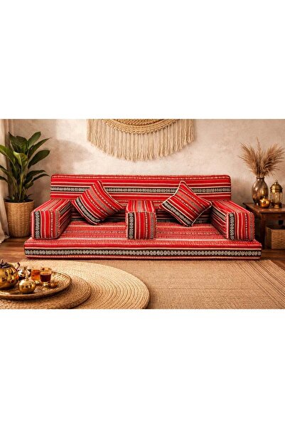 Xboat طقم كنب أرضي تقليدي عربي بنقشة حمراء