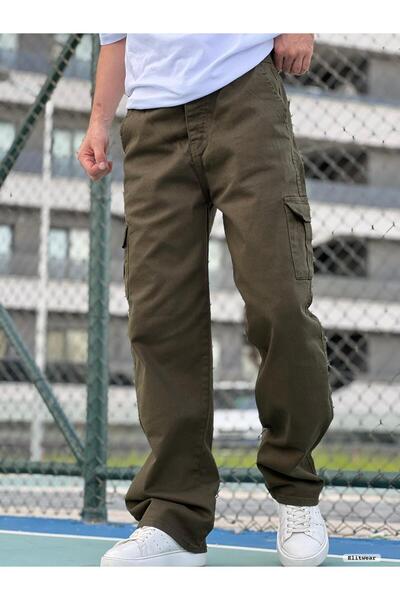 ElitWear Erkek Kargo Cepli Beli Kemerli Gabardin Baggy Pantolon