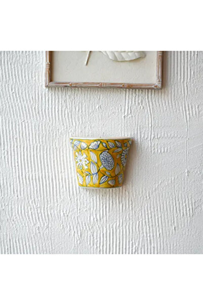 Generic Ceramic Wall Plant Holder Yellow with White Decorations