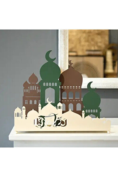 Generic Decorative Ramadan Candle Holder with Mosque and Crescent Design