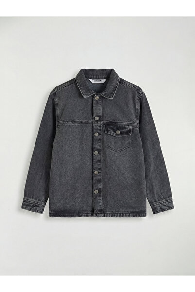 LC Waikiki LCW Kids Antrasit Uzun Kollu Erkek Çocuk Jean Gömlek