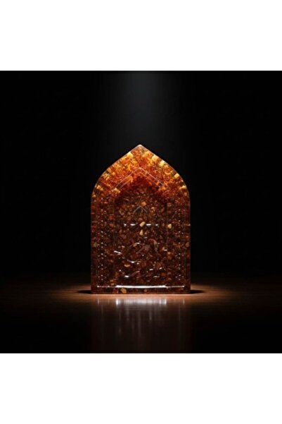 unbranded Amber Resin Islamic Arch Plaque with Natural Stone Inclusions