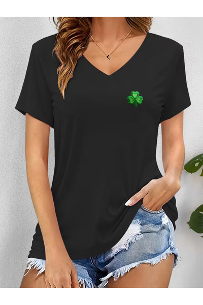 Cevval Tricou de damă cu decolteu în V, cu imprimeu fluid