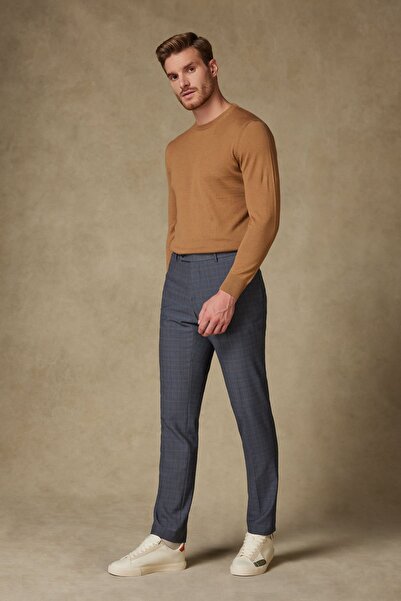 Andrea Nicolotti Men's Dark Gray Plaid Patterned Regular Fit Stretch Woven Fa...