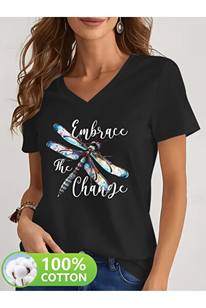 Cevval Women's V-Neck Draped Printed T-Shirt