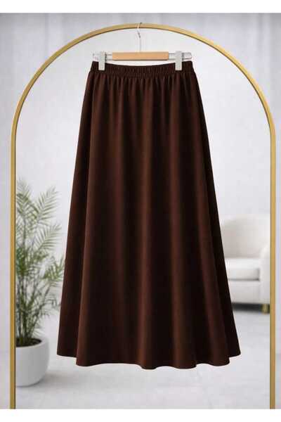 MODA VEDAT Women's Elastic Waist Pocketed Dabıl Fabric Flared Skirt -0180