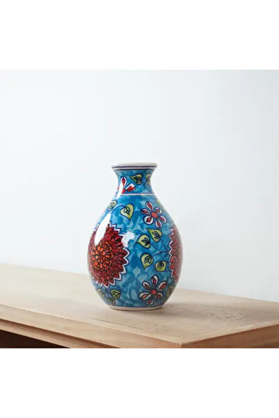 Generic Ceramic Vase with Floral Patterns in Blue and Red