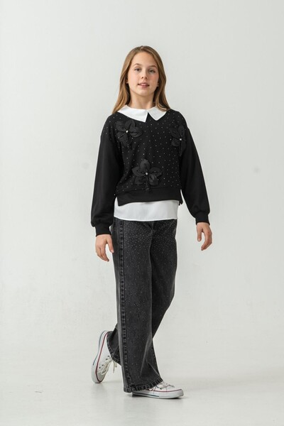 MİNİKO KİDS Girls' Festive Flower and Stone Decorated 2-Piece Set