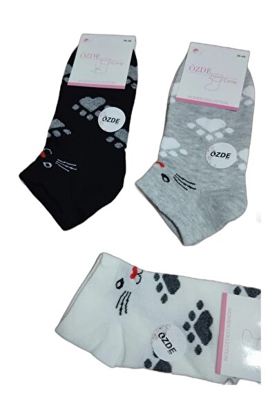 EfemİcGiyim Cat Patterned Seasonal Cotton Booties Socks 12-Pack