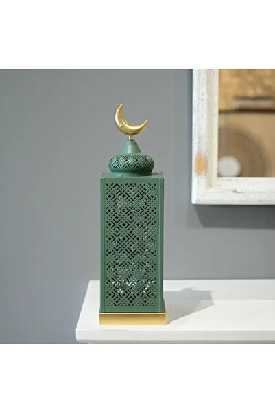 Generic حامل شموع رمضاني باللون الأخضر مع الهلال الذهبي
