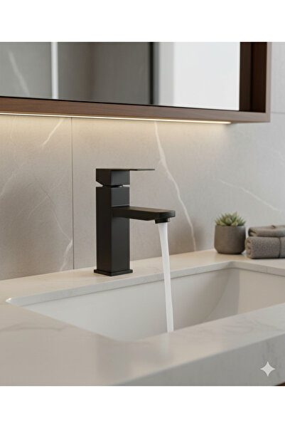 KAVİTİCARET Fleko Siyah Kare Lavabo Bataryası - Bağlantı Hortumları Dahil Ful...