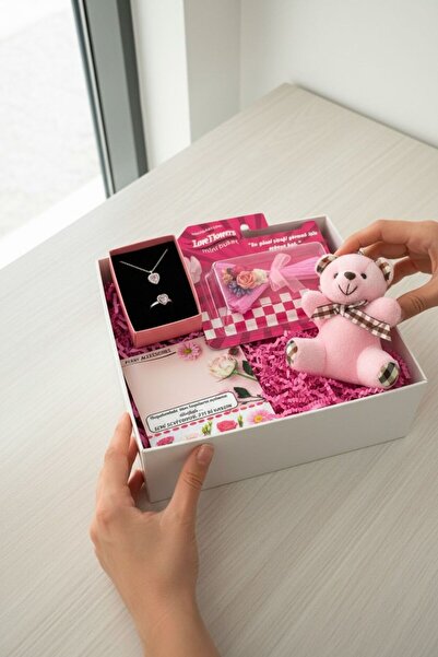 Perry Accesories aynalı mini buket ve pembe ayıcık kararmaz çelik pembe kalp ...