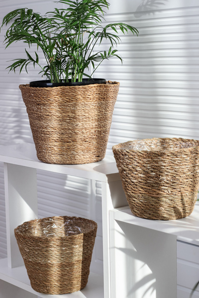 DECHAUS Natural Nordic 3-Piece Flower Pot and Organizer Set with Bag Inside