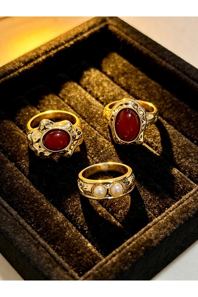 ayoljewelry Gold Vintage 3-Piece Steel Ring Set