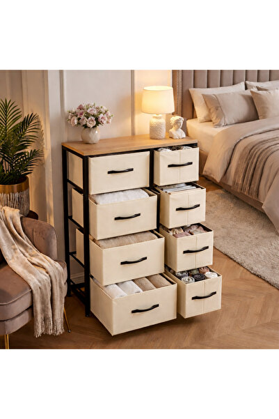 tridihome Modern Krem 8 Çekmeceli Organizer Dolap Çok Amaçlı Ev Düzenleyici A...