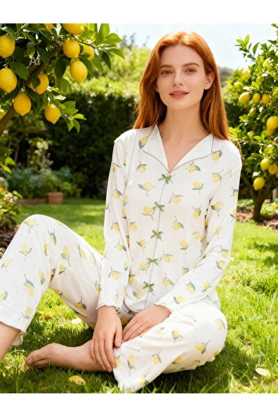 NiCe İç Giyim Lemon Patterned White Color Viscose Wrinkled Cotton Soft Women'...