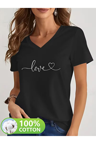 YUNAYT Women's V-Neck Draped Printed T-Shirt