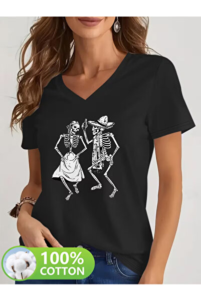 Cevval Tricou de damă cu decolteu în V, cu imprimeu fluid