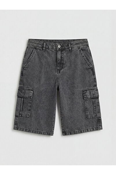 LC Waikiki شورت جينز كارجو أسود للأولاد من مجموعة إلسيفا